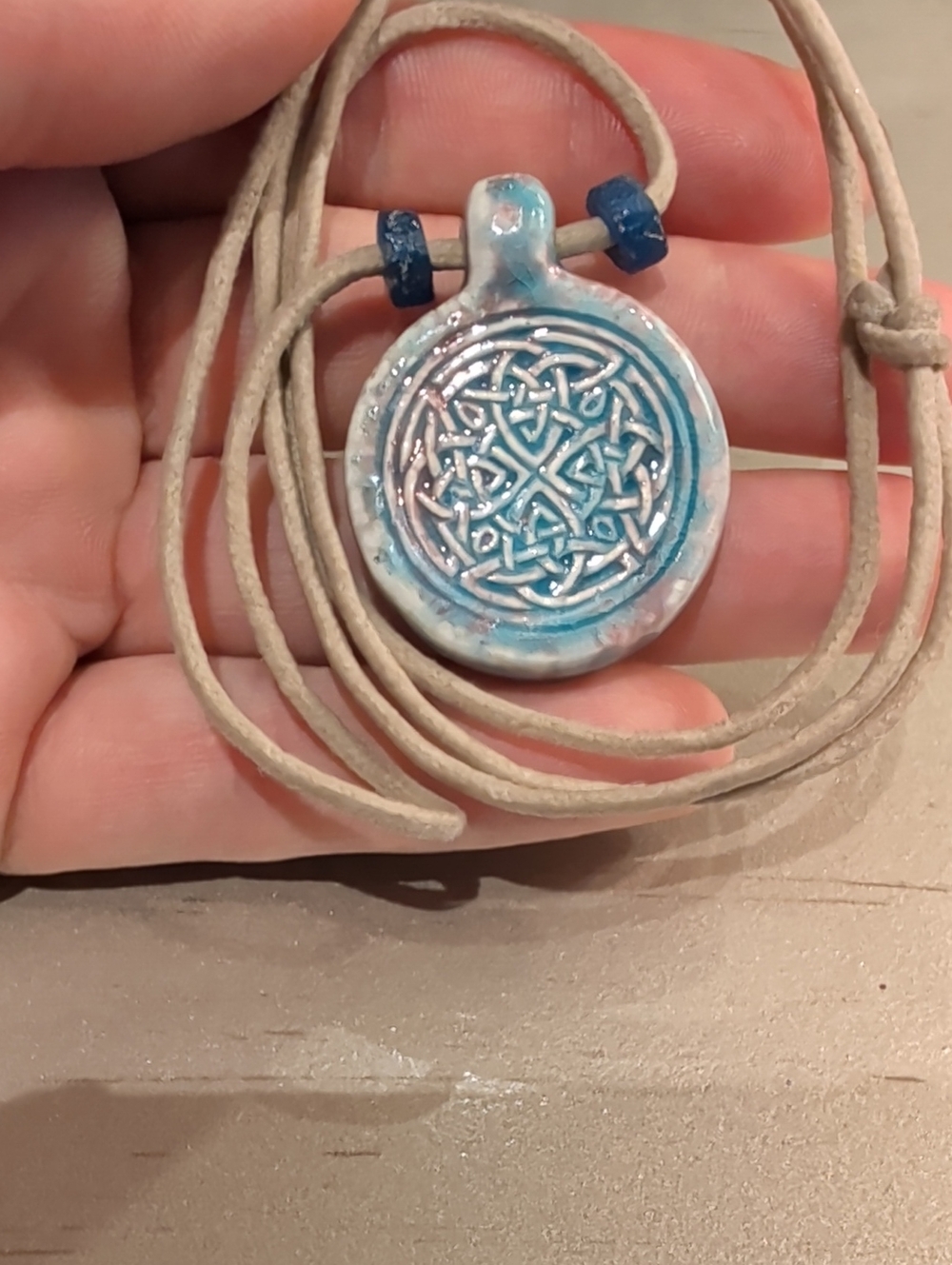 Handmade Celtic Eternity Knot Beaded Adjustable Cord Necklace